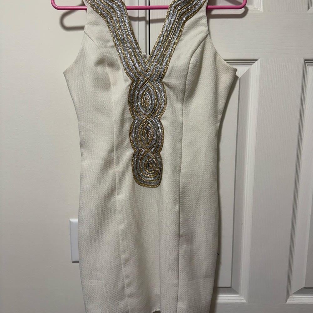 Pink Lily White Mini Dress with Gold Detailing